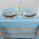 Boulevard 60" X 84" Linen Tablecloth – Denim and Terracotta